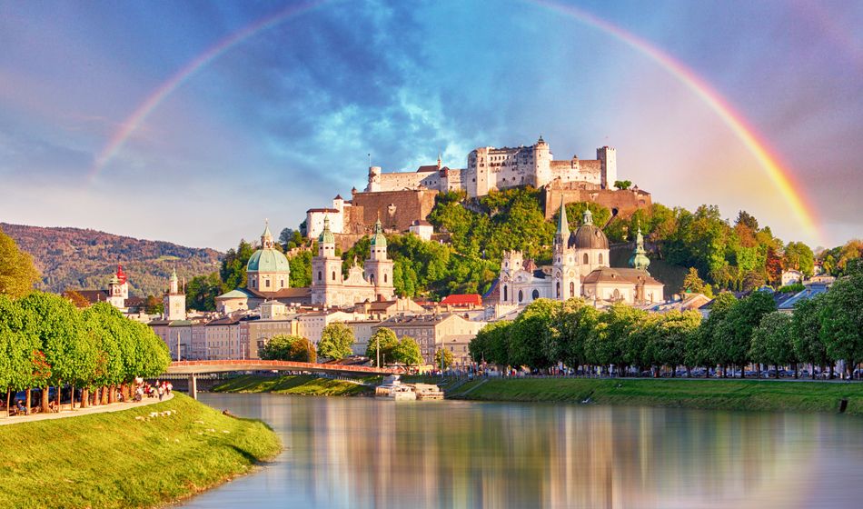 Austria, Rainbow over Salzburg Castle