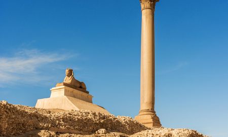 Pompey&#39;s Pillar in center of Alexandria city, Egypt