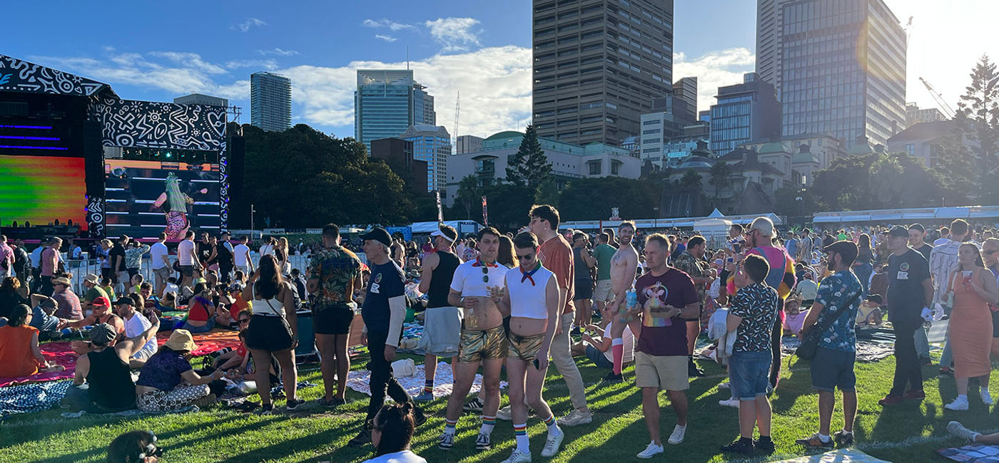 Image: 20,000 attendees gather in advance of the WorldPride Opening Concert at Sydney's The Domain. Photo by Lance Jethrow. (Photo by Lance Jethrow.)