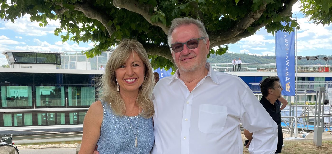 Image: AmaWaterways co-founders Kristin Karst and Rudi Schreiner at the christening ceremony for the line's 26th ship AmaLucia. (Photo Credit: Bruce Parkinson)