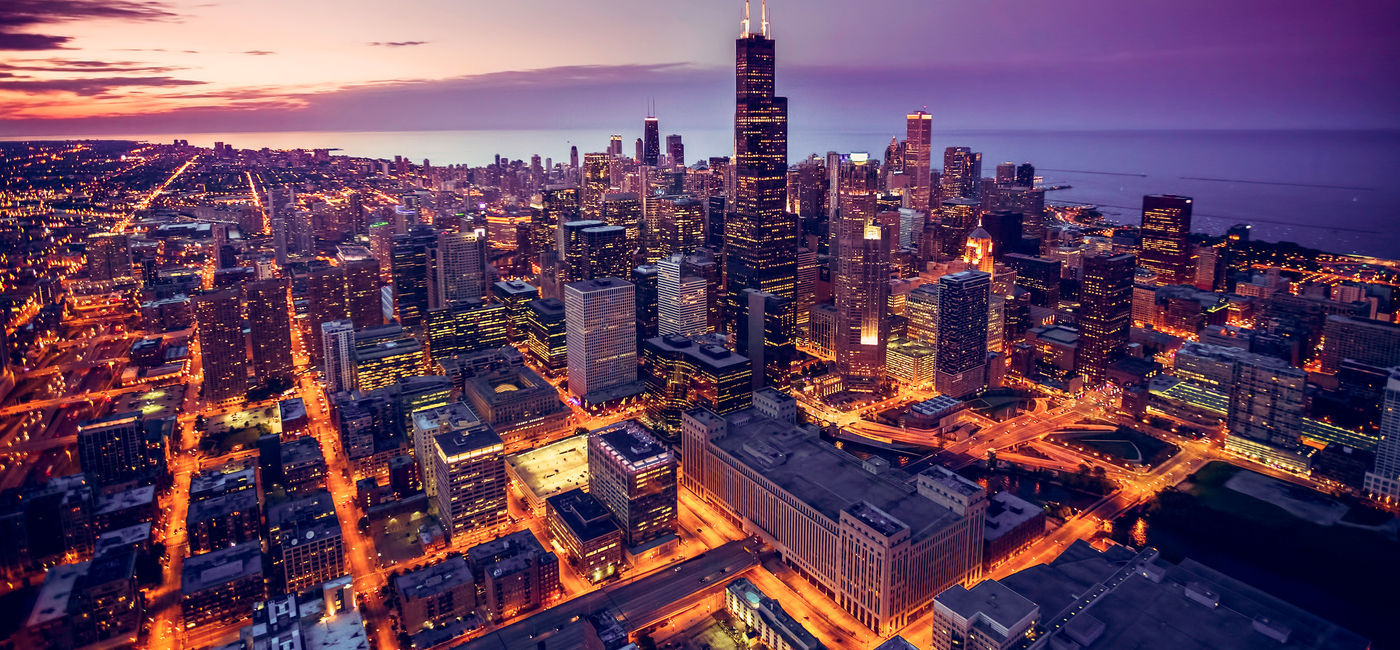 Image: Chicago skyline aerial view at dusk, United States (Photo via  marchello74 / iStock / Getty Images Plus) (marchello74        benkrut)
