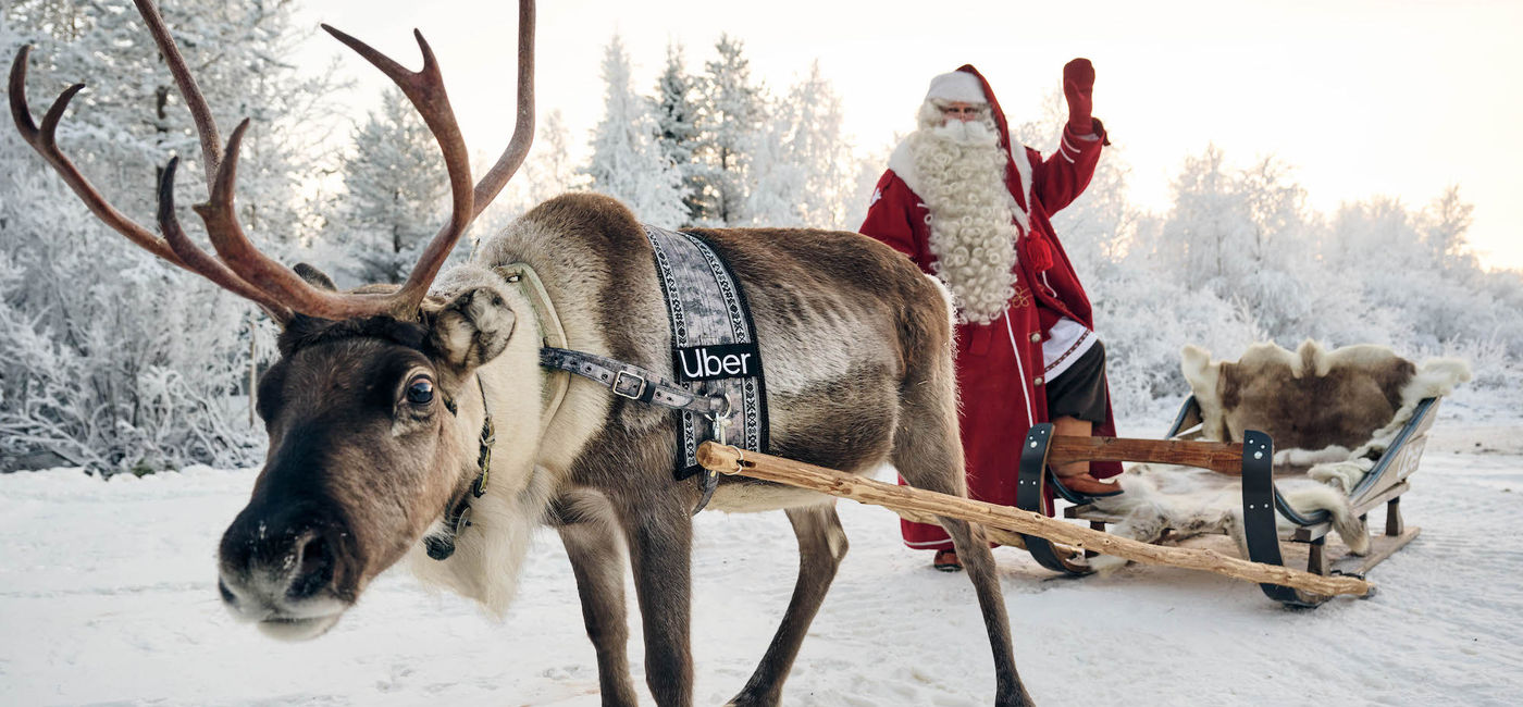 Image: Uber Sleigh, pulled by one of Santa's reindeer in Lapland, Finland. (photo courtesy of Uber)