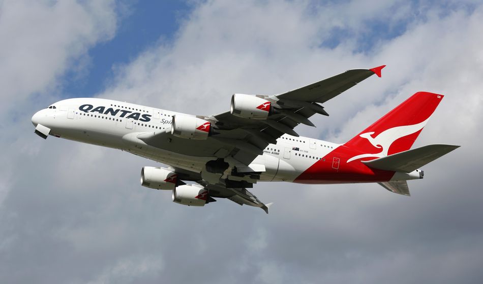 A Qantas Airbus A380 in mid-flight