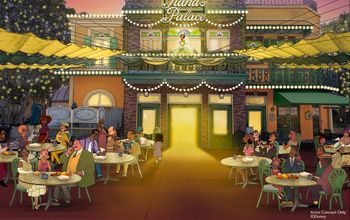 Rendering of the new Tiana's Palace restaurant in New Orleans Square at the Disneyland Resort.