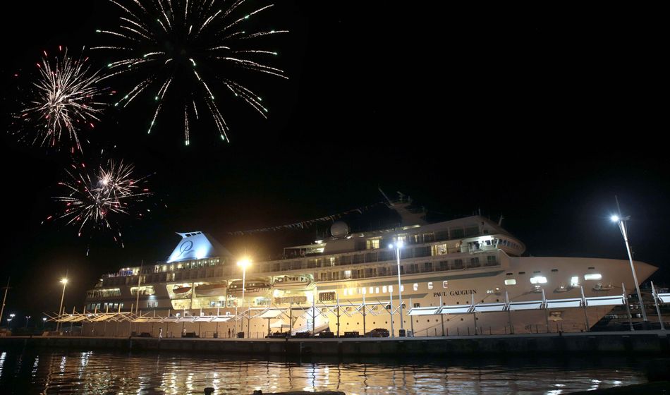 Fireworks on the Gauguin for the 25th anniversary celebration. 