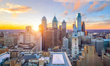 Skyline of downtown Philadelphia at sunset USA (Photo via f11photo / iStock / Getty Images Plus)