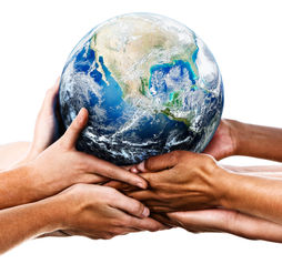 Diverse hands holding the Earth