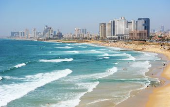 Aerial view of the beach in Tel Aviv, Israel